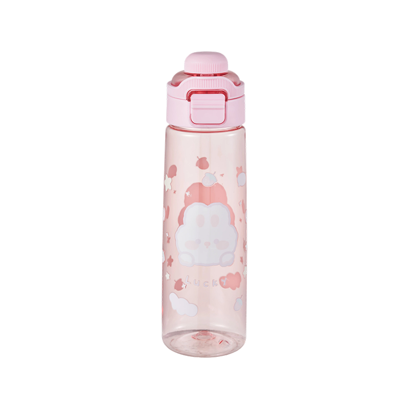 Rosafarbene, auslaufsichere Plastikwasserflasche mit rundem Deckel